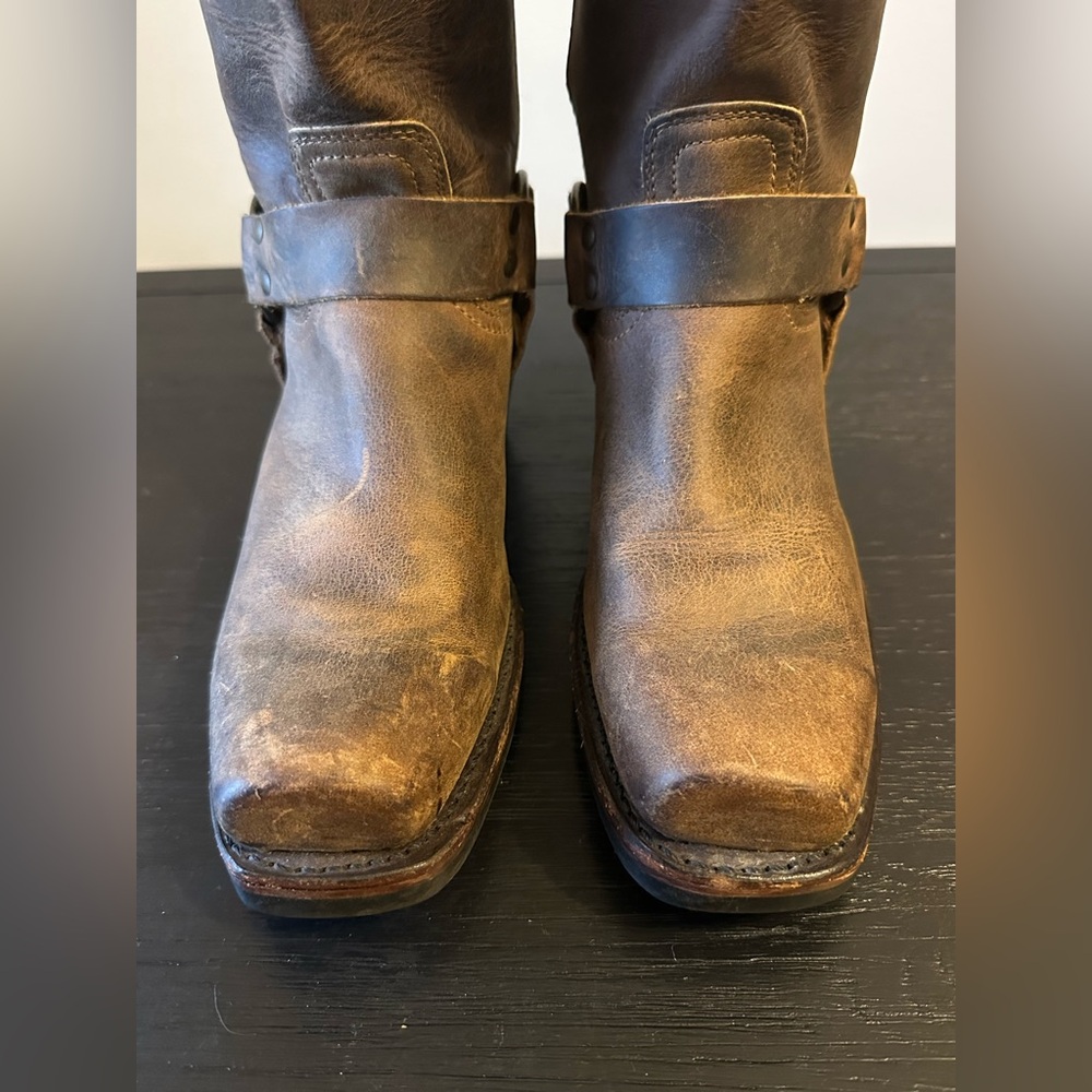 Frye Harness 12R Brown Leather Boots Square Toed Women’s Size 10 M - Picture 5 of 10
